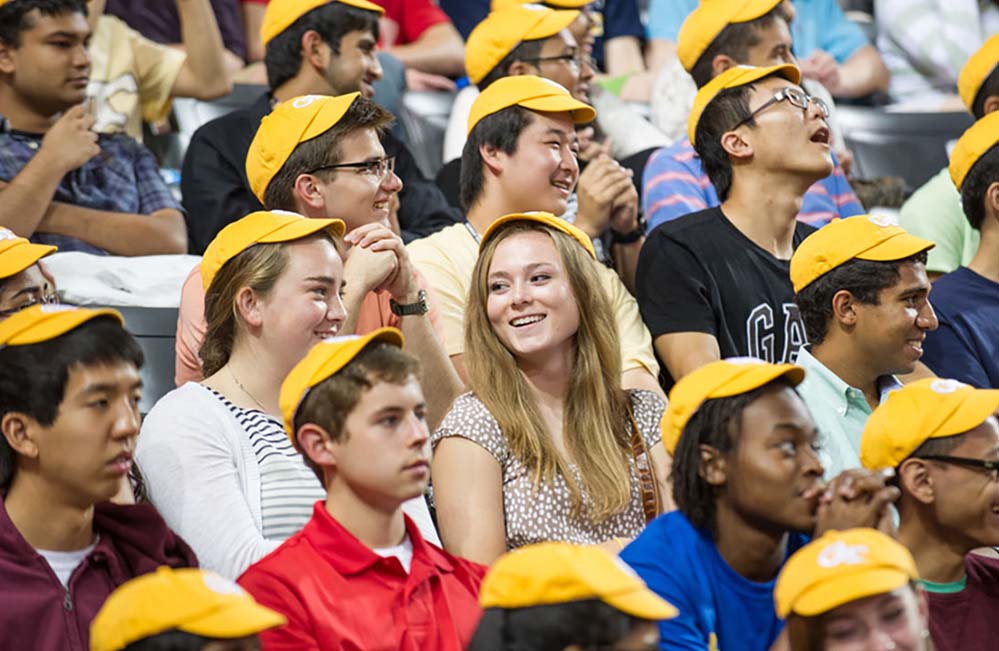 Photo of GT freshmen wearing Rat Caps.
